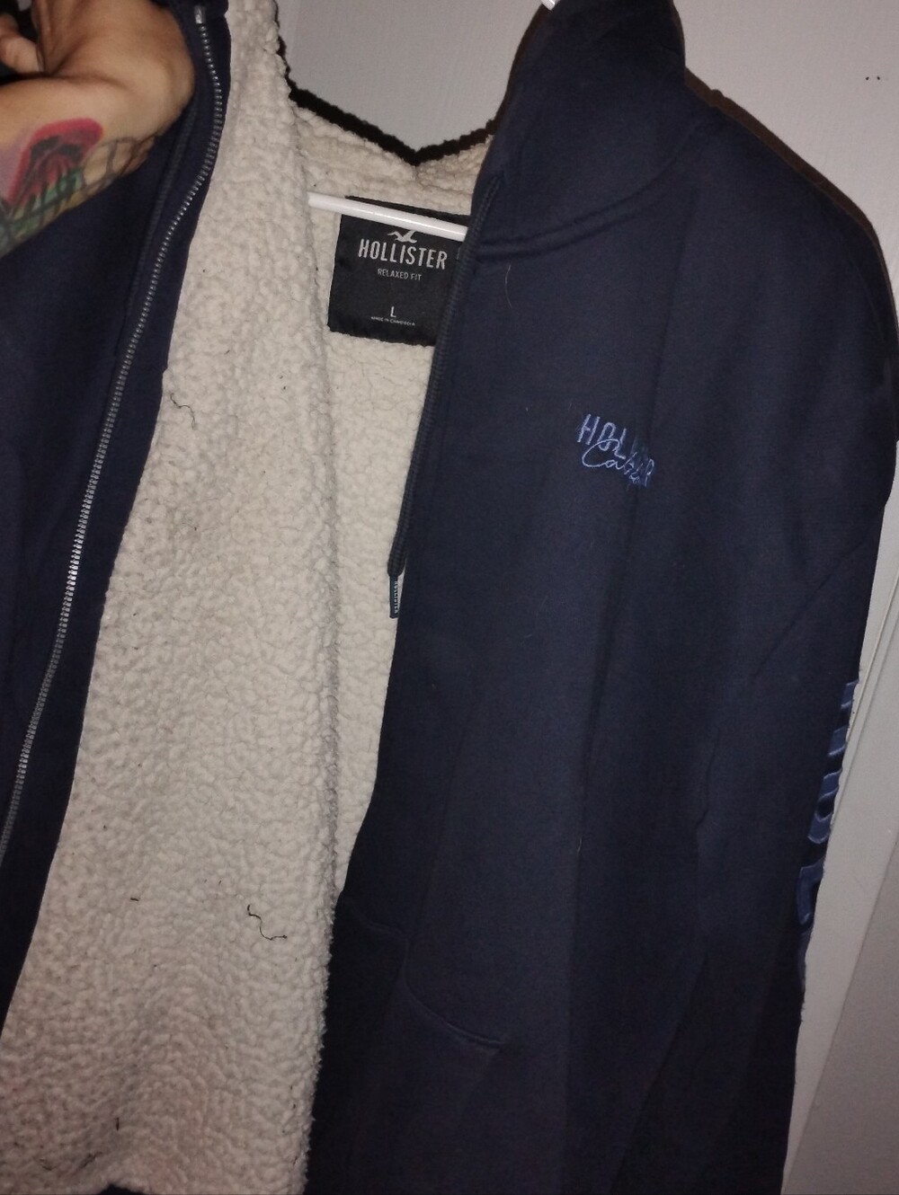 Hollister Men's Navy Sherpa-Lined Zip Hoodie